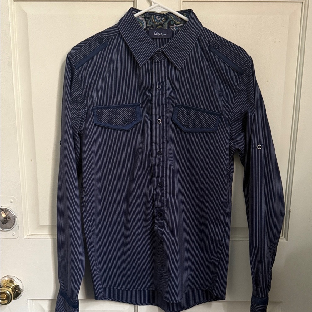 Wish Men's Navy Pinstripe Button-Down Shirt